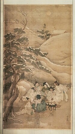 Kim Hong-do genre painting, 1st fold, ca. 1768 — Musée Guimet MA 2544
